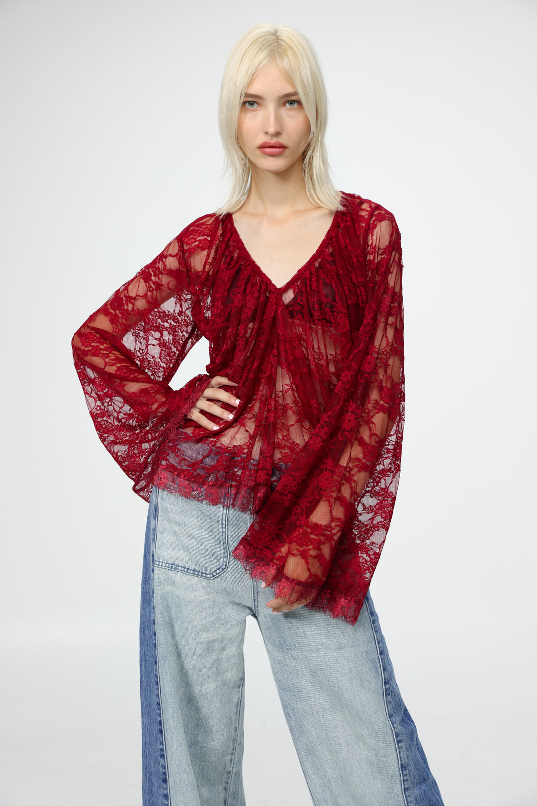 Lace Draped Wine Blouse