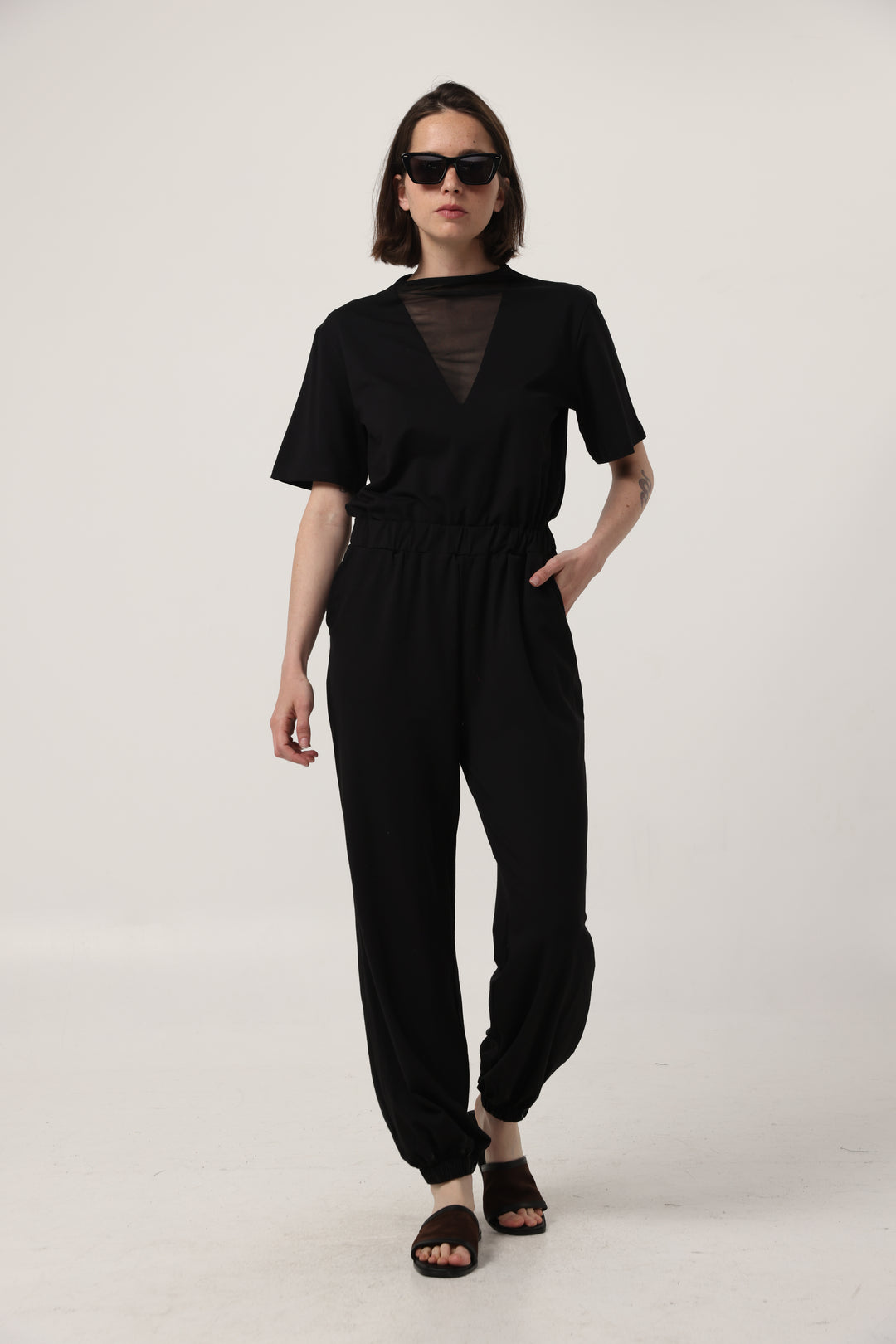 Field Black Mesh Jumpsuit