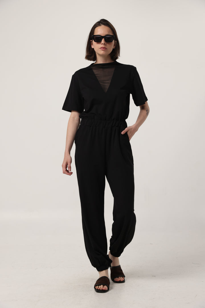 Field Black Mesh Jumpsuit