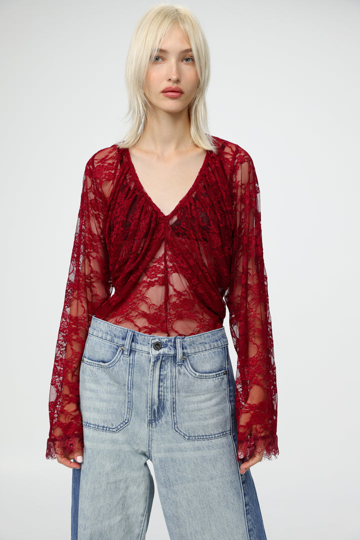 Lace Draped Wine Blouse