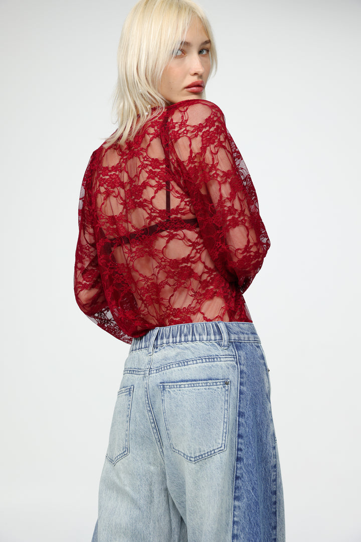 Lace Draped Wine Blouse