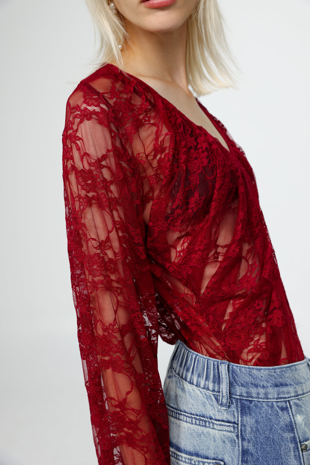 Lace Draped Wine Blouse