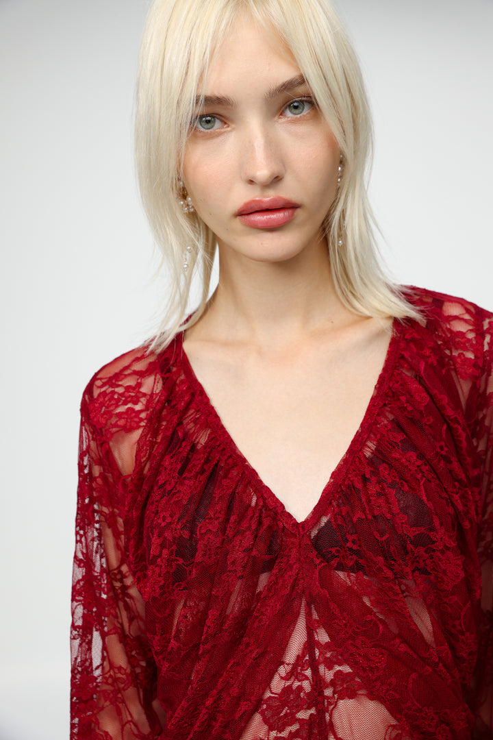 Lace Draped Wine Blouse