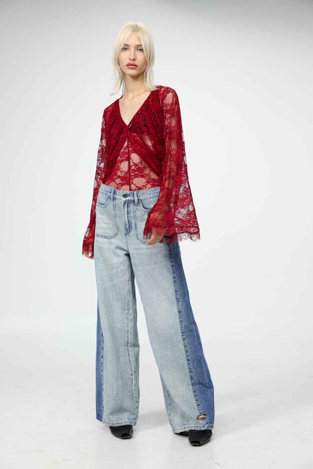 Lace Draped Wine Blouse