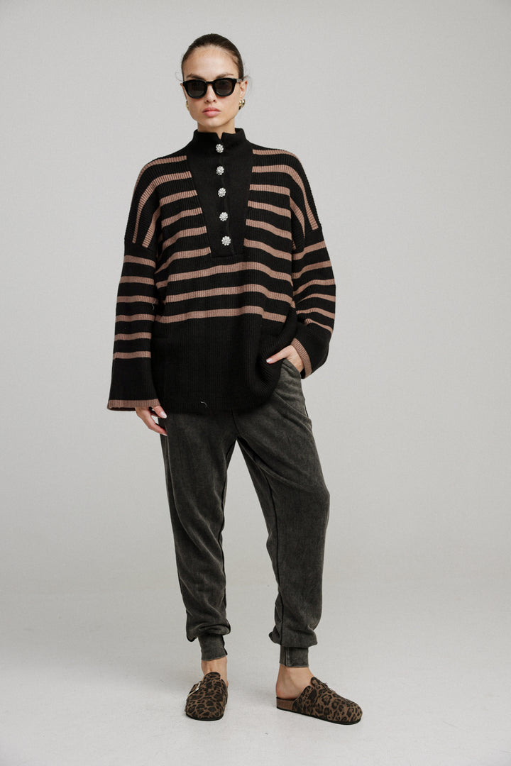 Now Black Striped Sweater