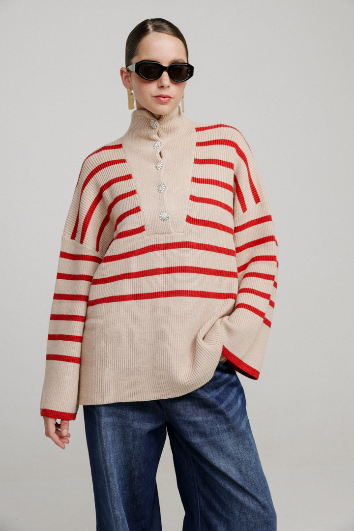 Now Cream Striped Sweater