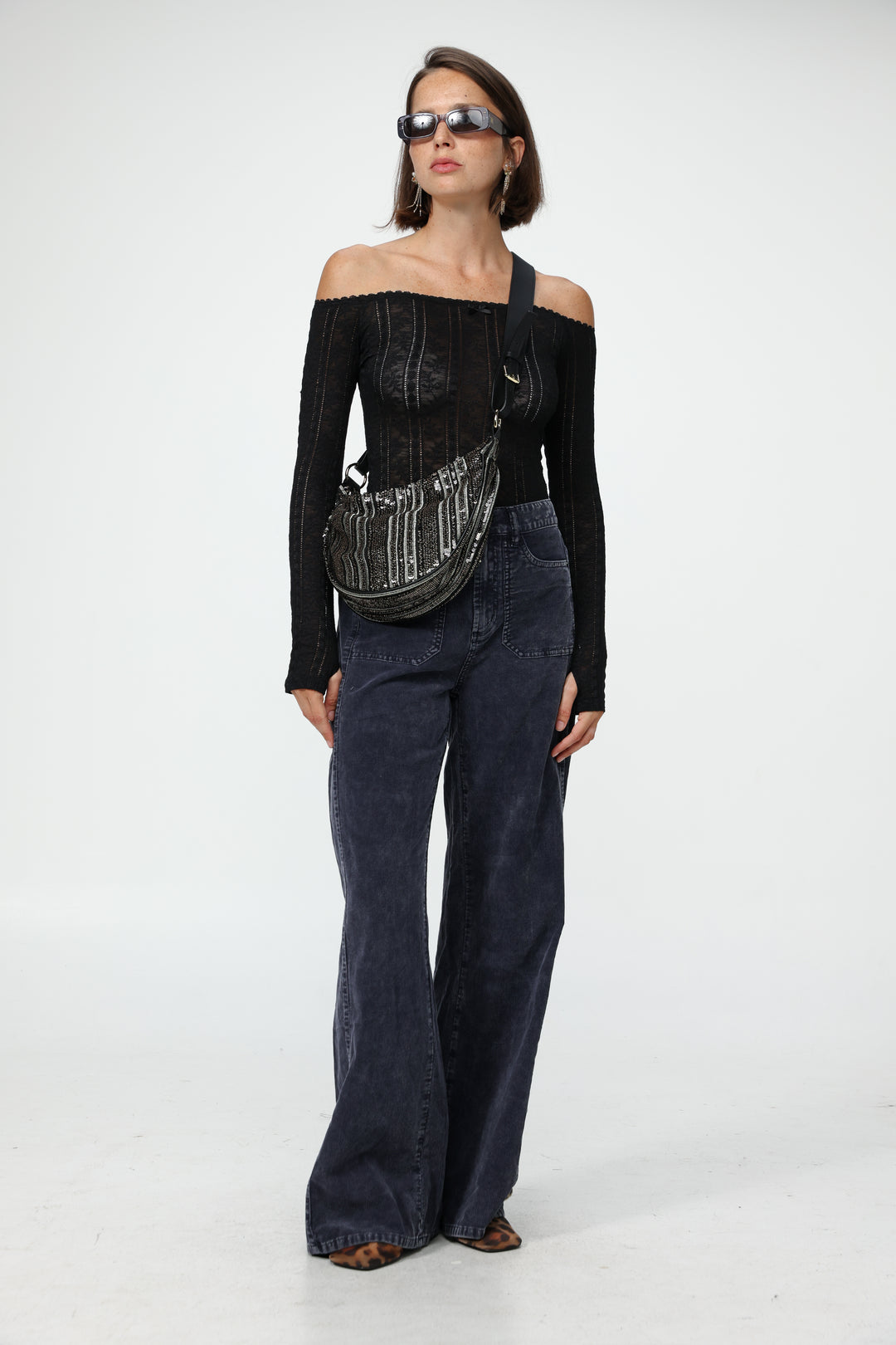 Space Black Sequin Belt Bag