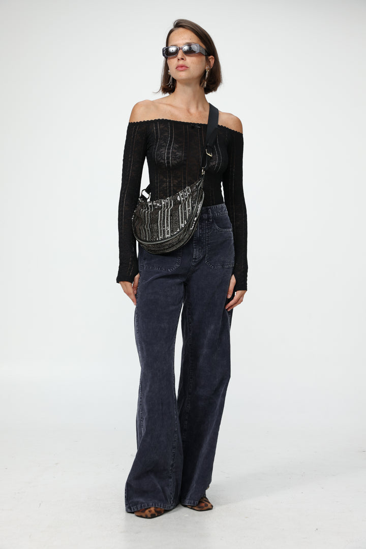 Space Black Sequin Belt Bag