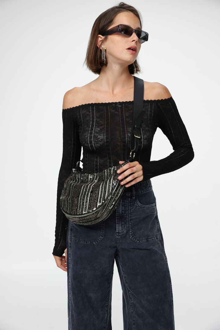 Space Black Sequin Belt Bag