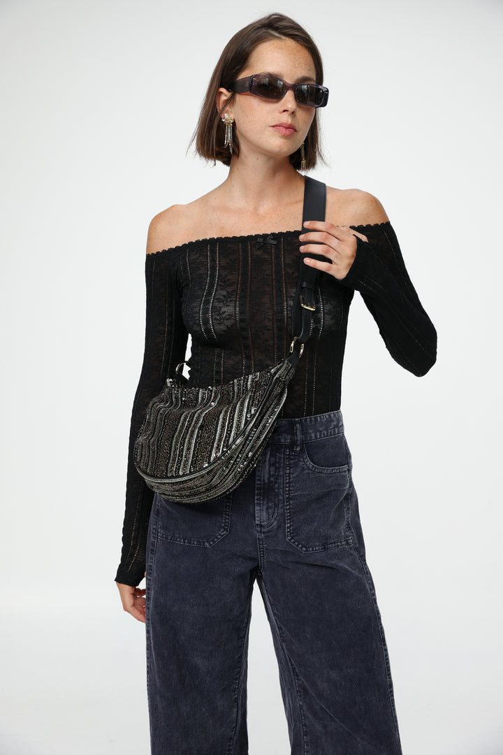 Space Black Sequin Belt Bag