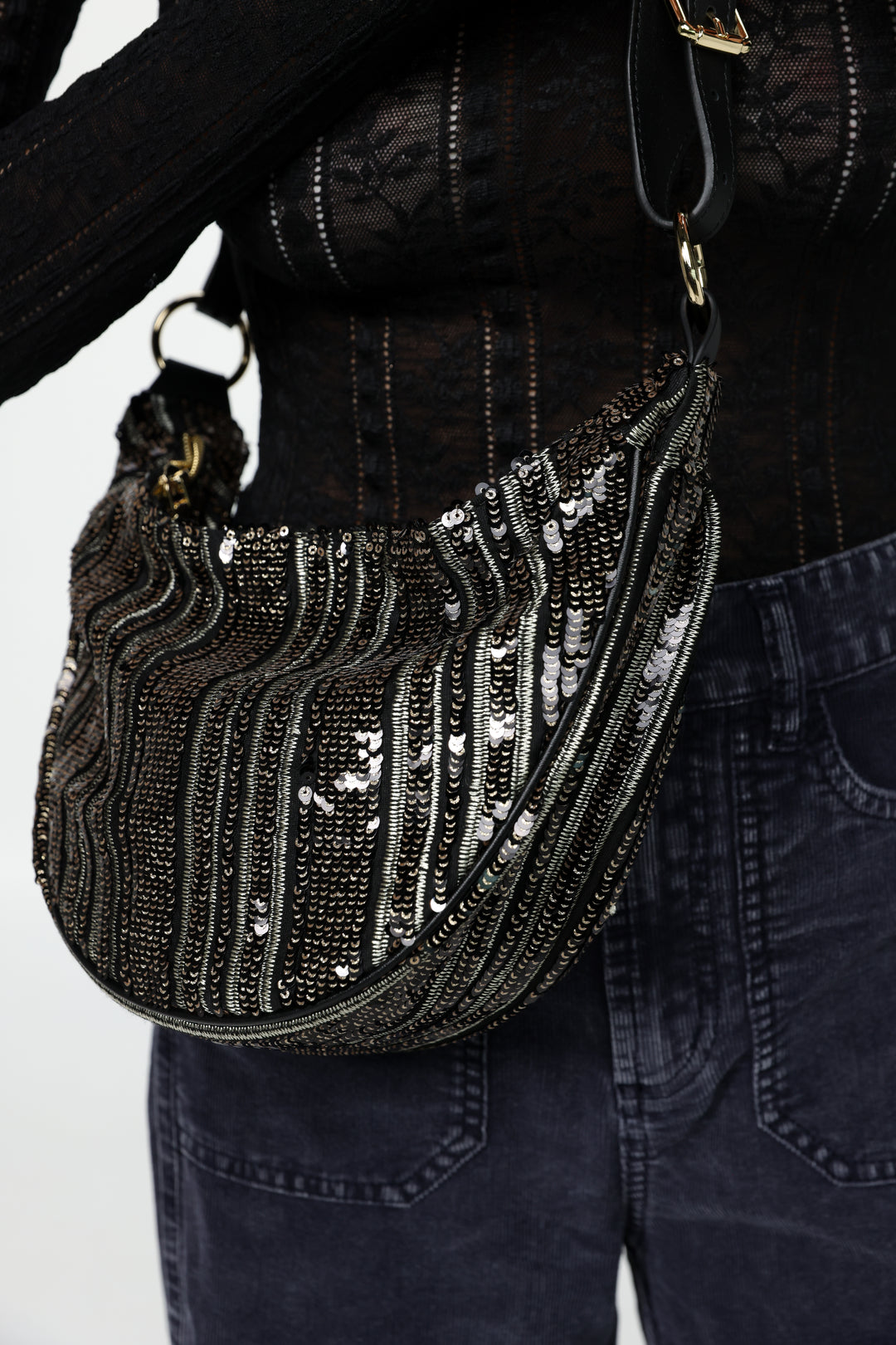 Space Black Sequin Belt Bag