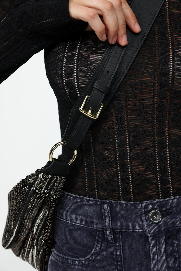 Space Black Sequin Belt Bag