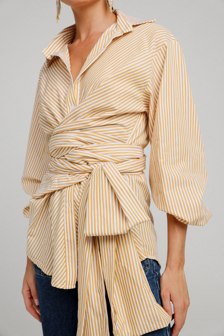 Wrap Striped Buttoned Shirt