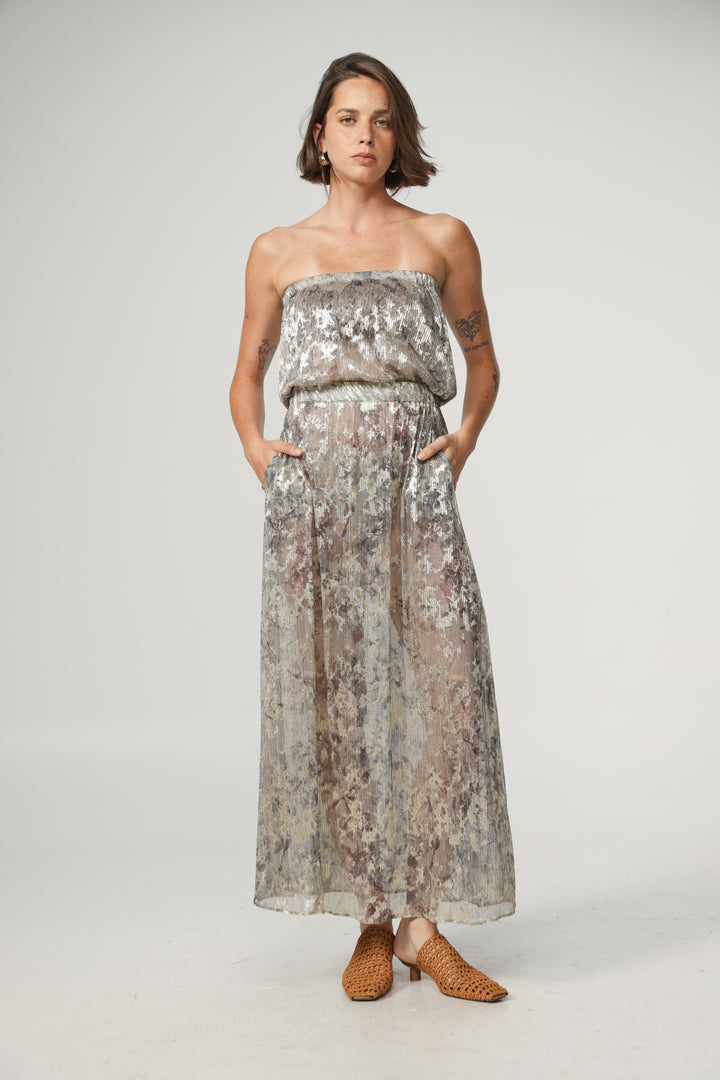 Her Silver Strapless Dress