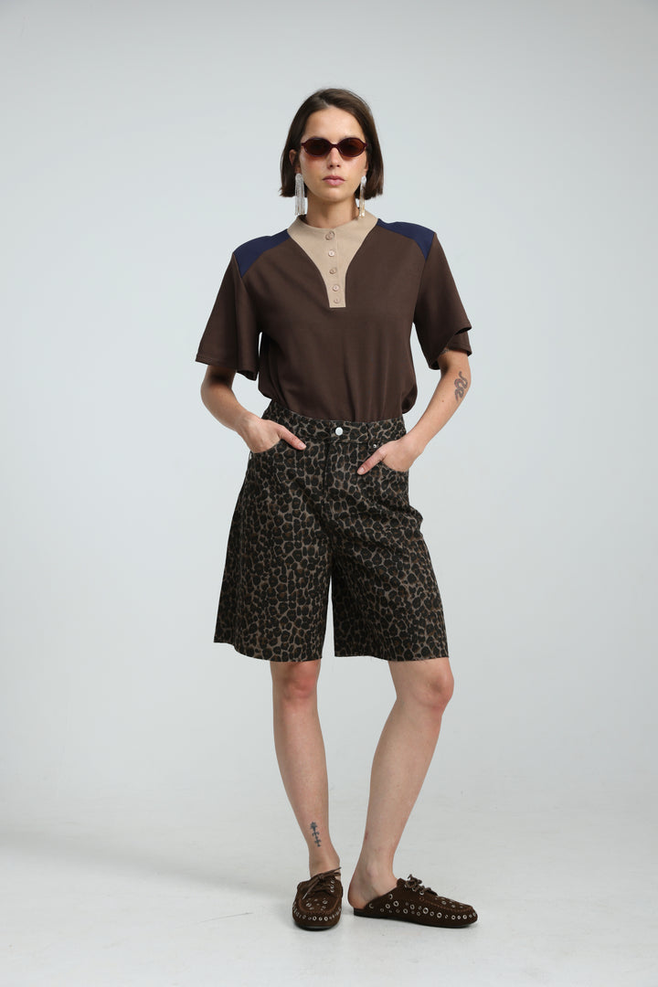 Star 606 Leoaprd Bermuda Denim
