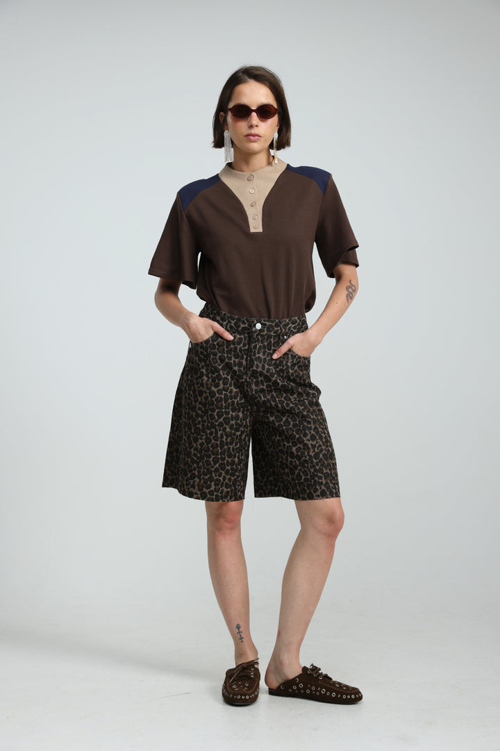 Star 606 Leoaprd Bermuda Denim