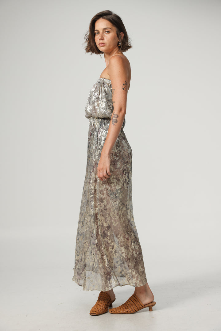 Her Silver Strapless Dress