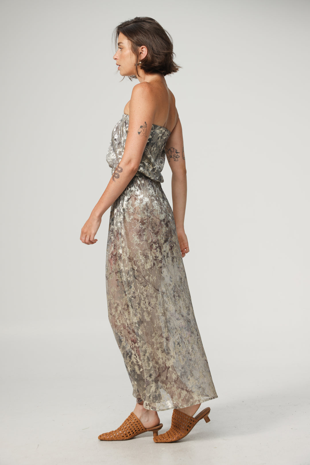 Her Silver Strapless Dress