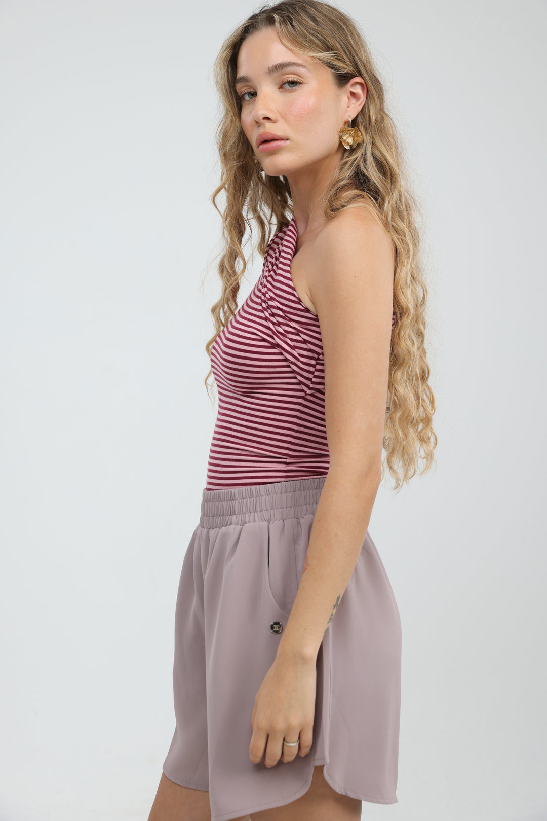Joy Pink Striped One Shoulder Top