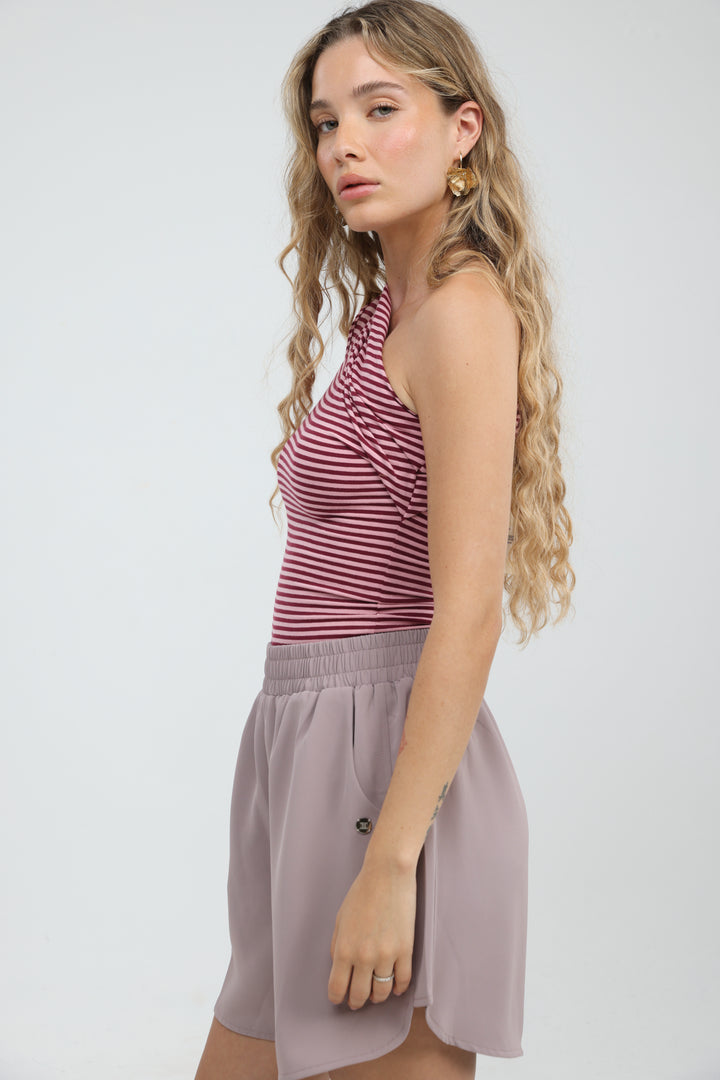 Joy Pink Striped One Shoulder Top