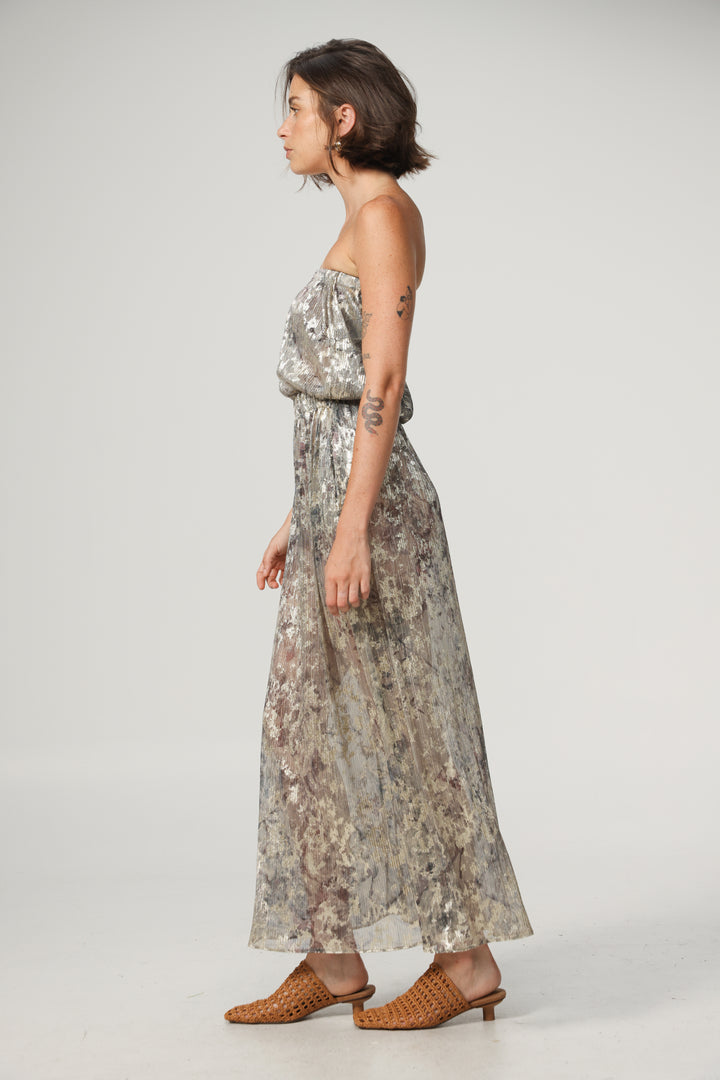 Her Silver Strapless Dress