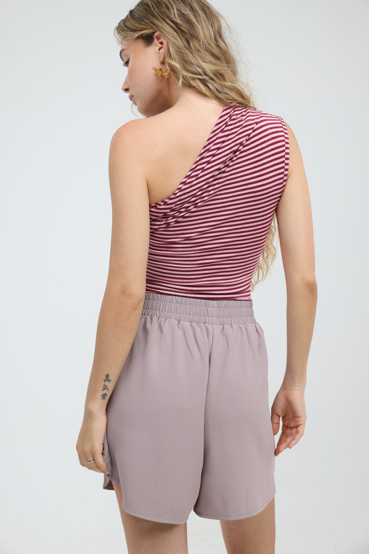 Joy Pink Striped One Shoulder Top