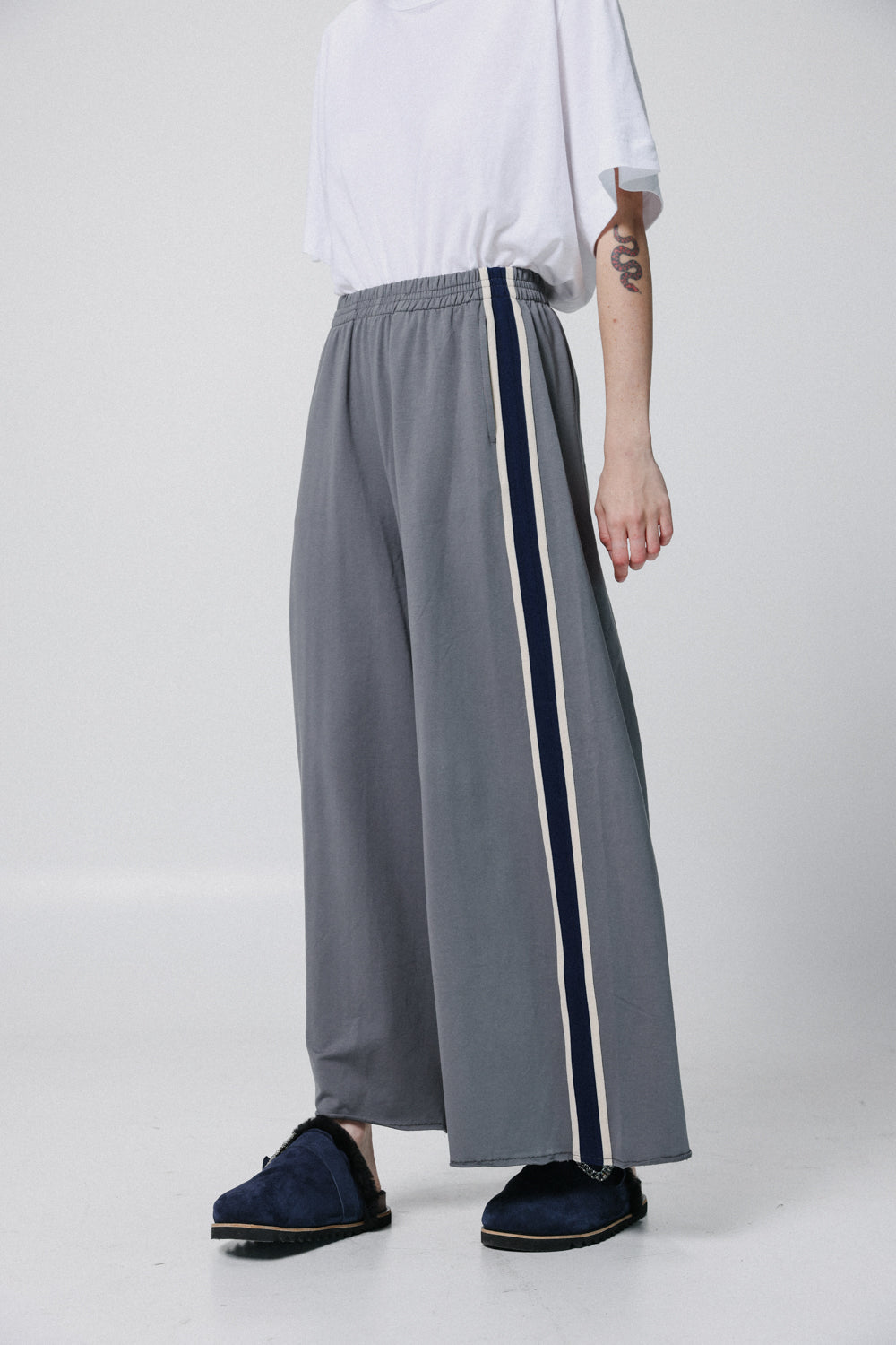 Water Grey Striped Wide Bottoms