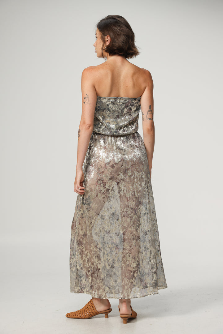Her Silver Strapless Dress