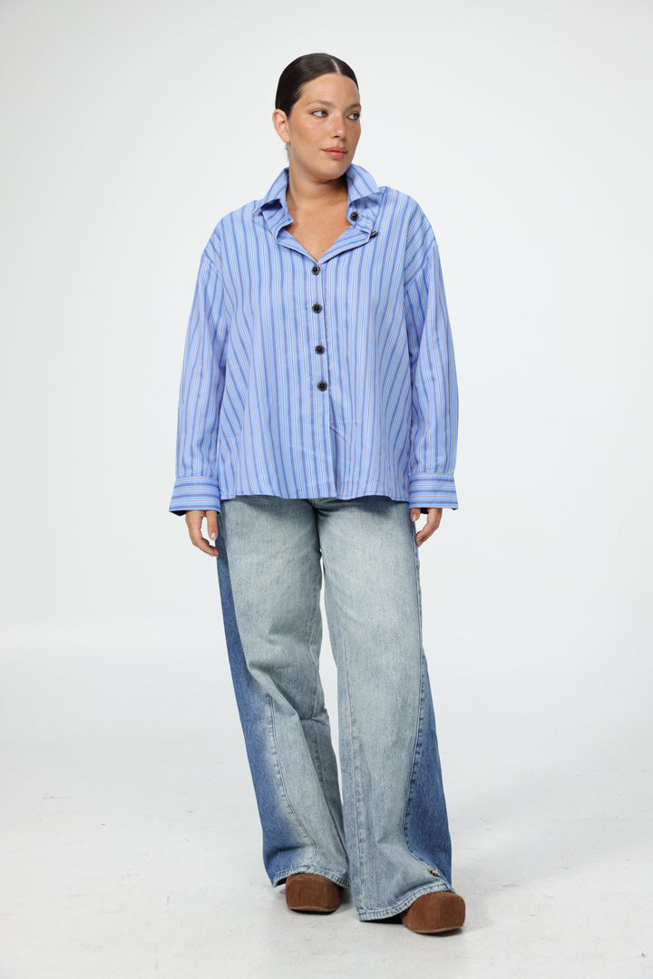 Blue Striped Buttoned Shirt