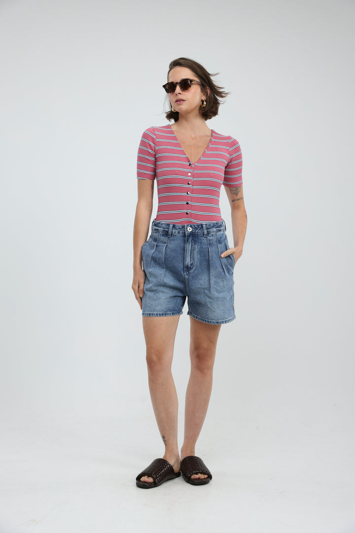 Rosewood Pink Striped Bodysuit