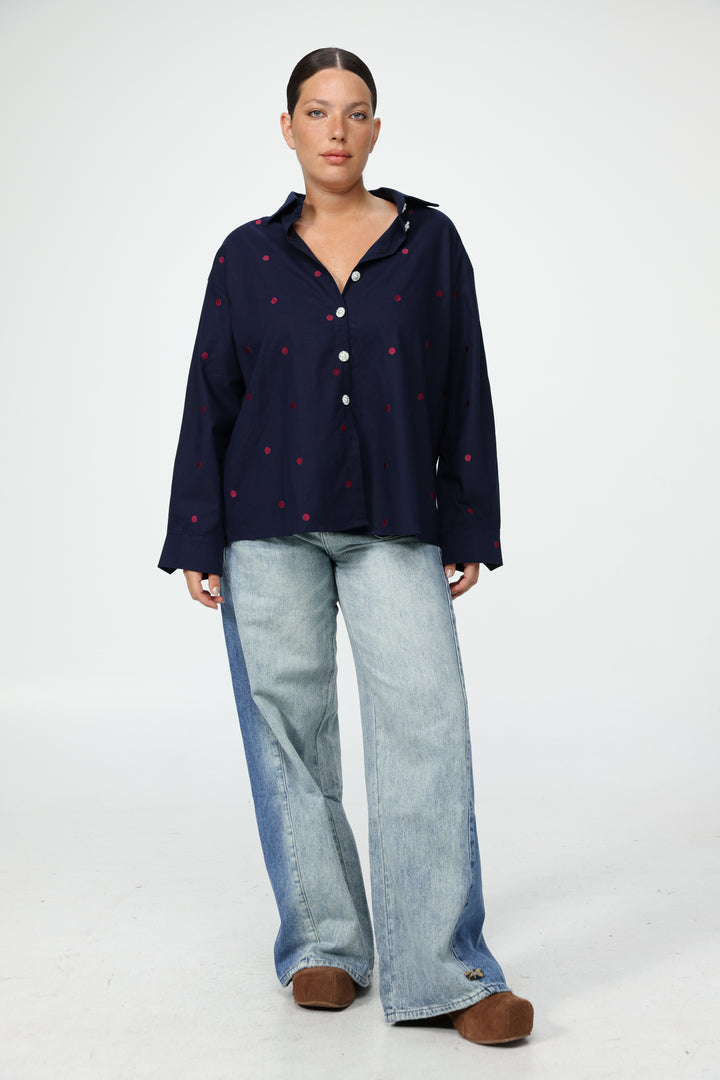 Lipstick Navy Buttoned Shirt