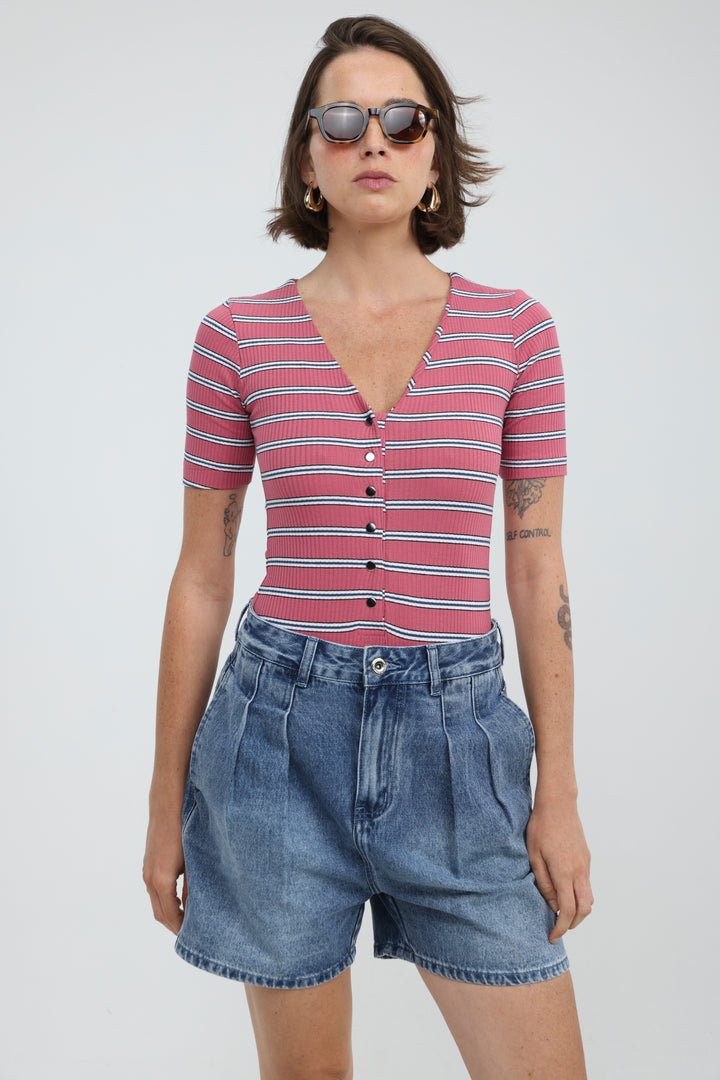 Rosewood Pink Striped Bodysuit