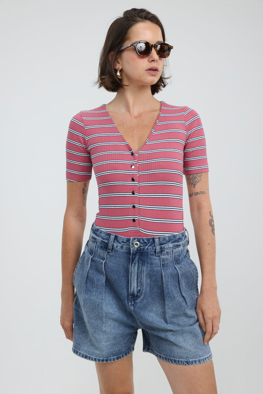 Rosewood Pink Striped Bodysuit