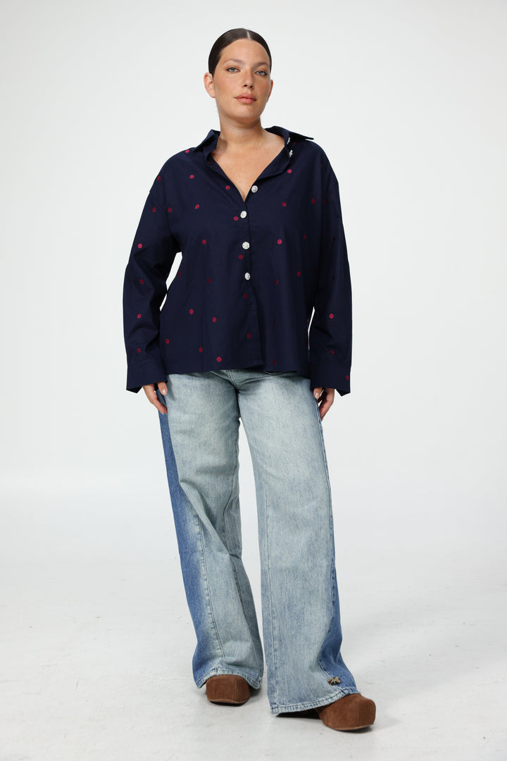 Lipstick Navy Buttoned Shirt