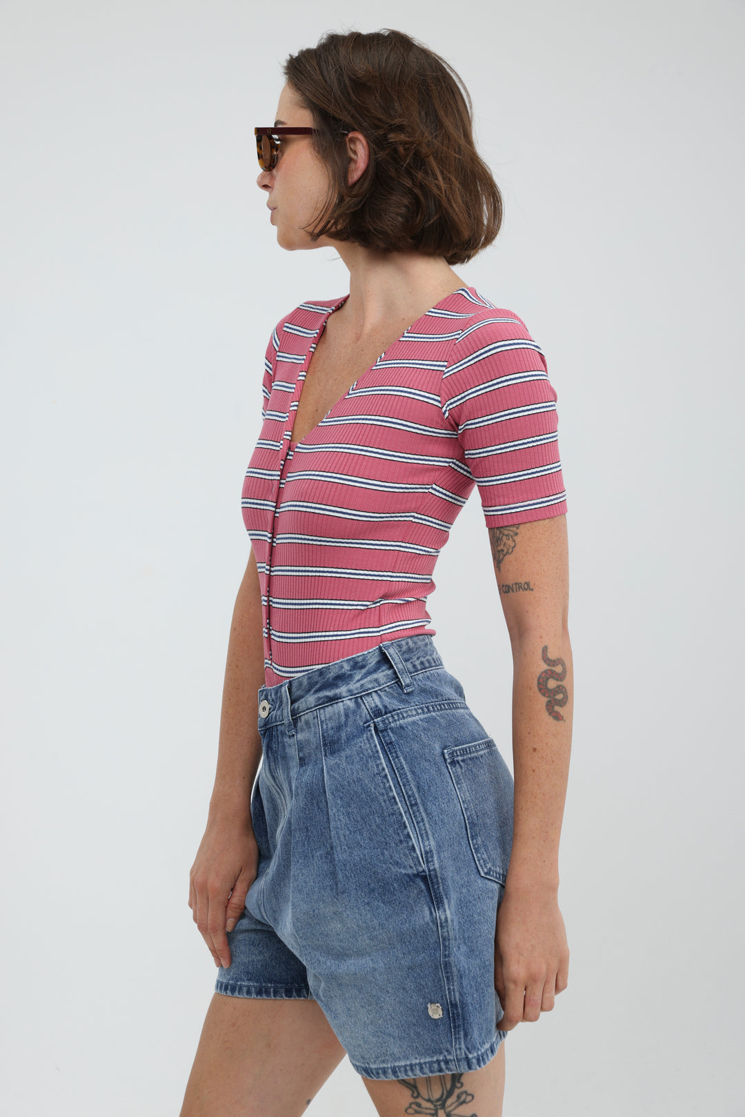 Rosewood Pink Striped Bodysuit
