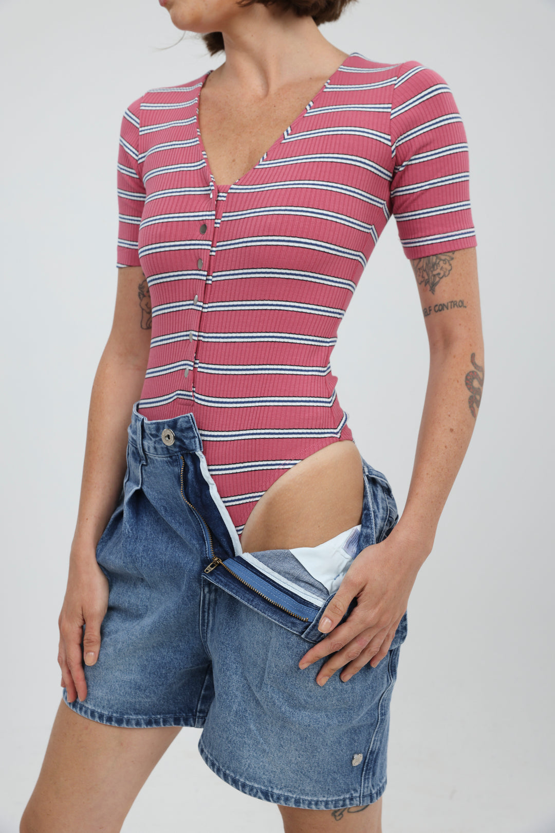 Rosewood Pink Striped Bodysuit