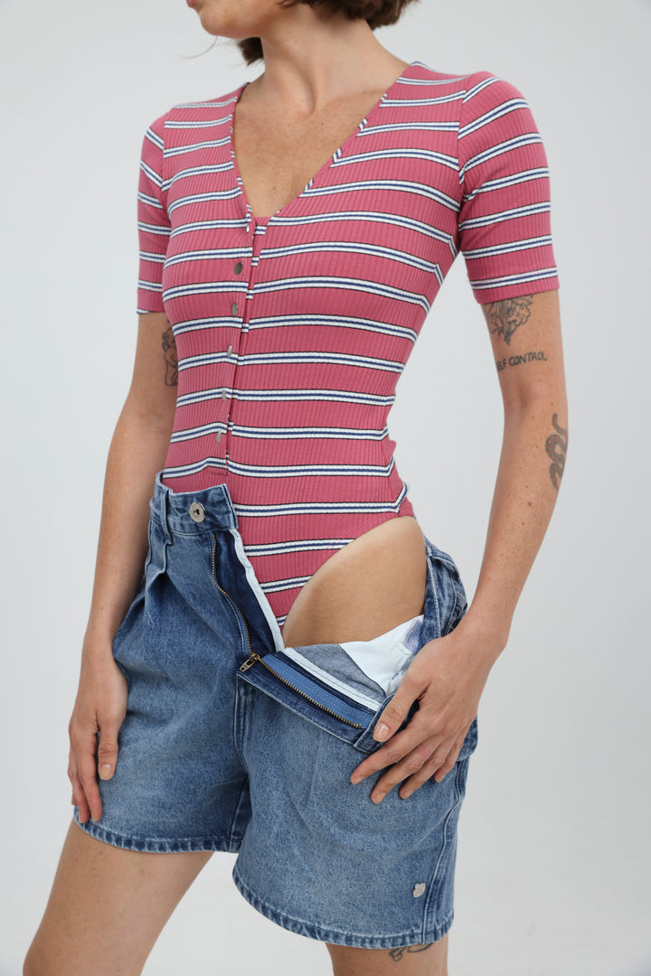 Rosewood Pink Striped Bodysuit