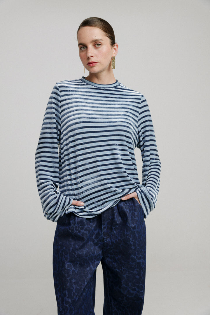 Boyfriend Blue Stripes Velvet Shirt