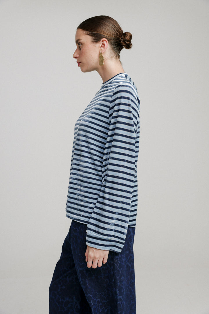 Boyfriend Blue Stripes Velvet Shirt