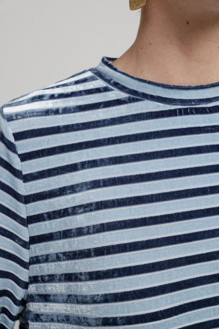 Boyfriend Blue Stripes Velvet Shirt