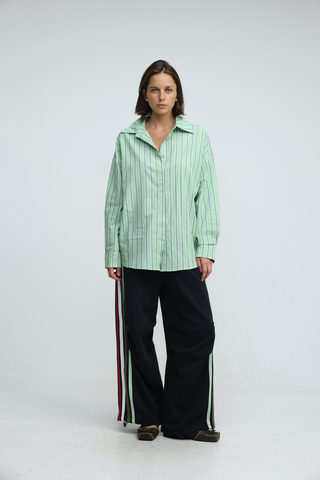 Relaxed Striped Green Buttoned Shirt