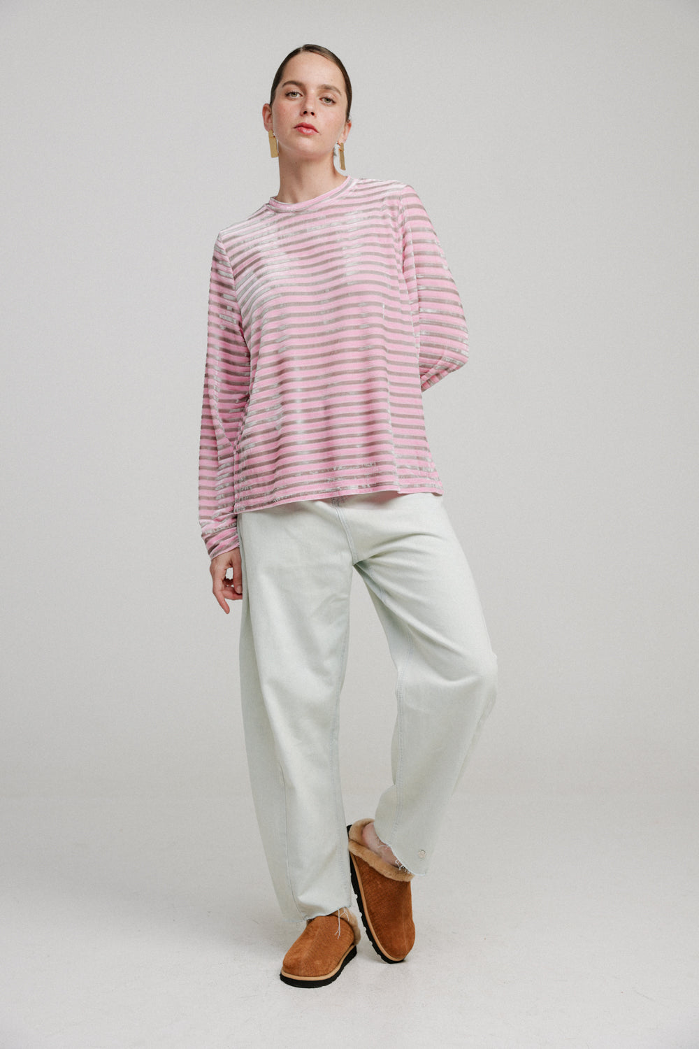 Boyfriend Pink Stripes Velvet Shirt