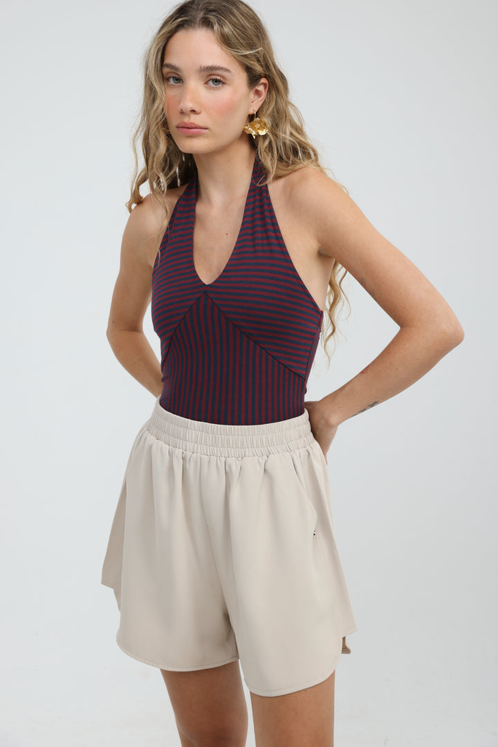 Note Wine/Navy Striped Bodysuit