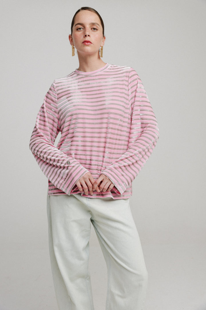 Boyfriend Pink Stripes Velvet Shirt