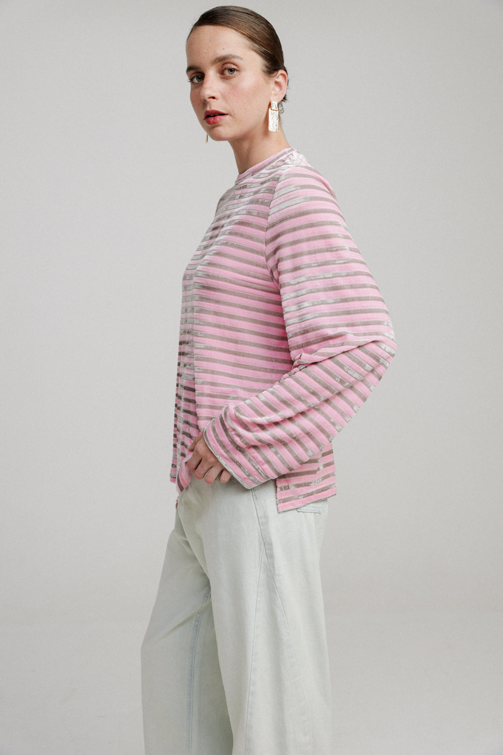 Boyfriend Pink Stripes Velvet Shirt