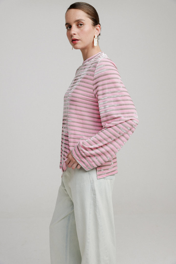 Boyfriend Pink Stripes Velvet Shirt