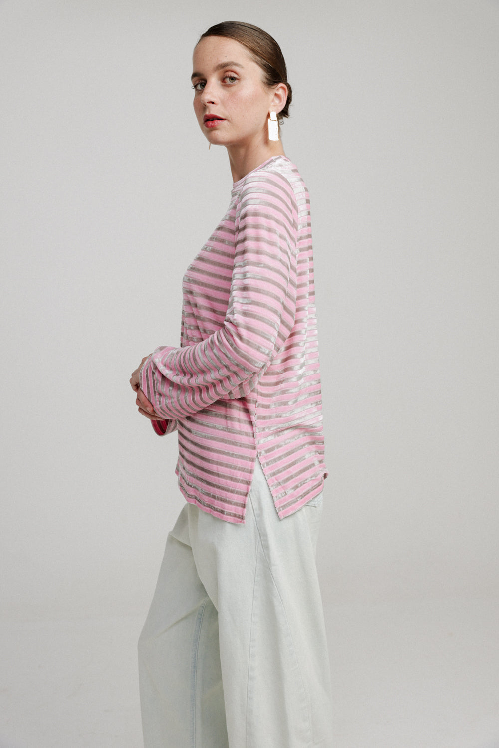 Boyfriend Pink Stripes Velvet Shirt