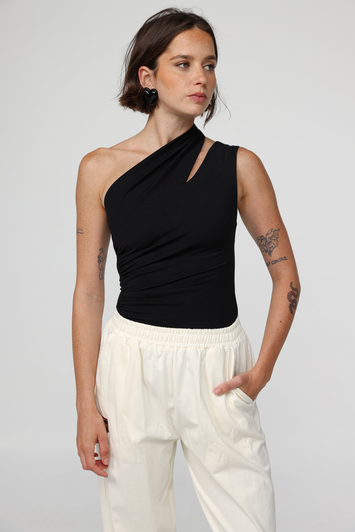 Fade Black One Shoulder Top