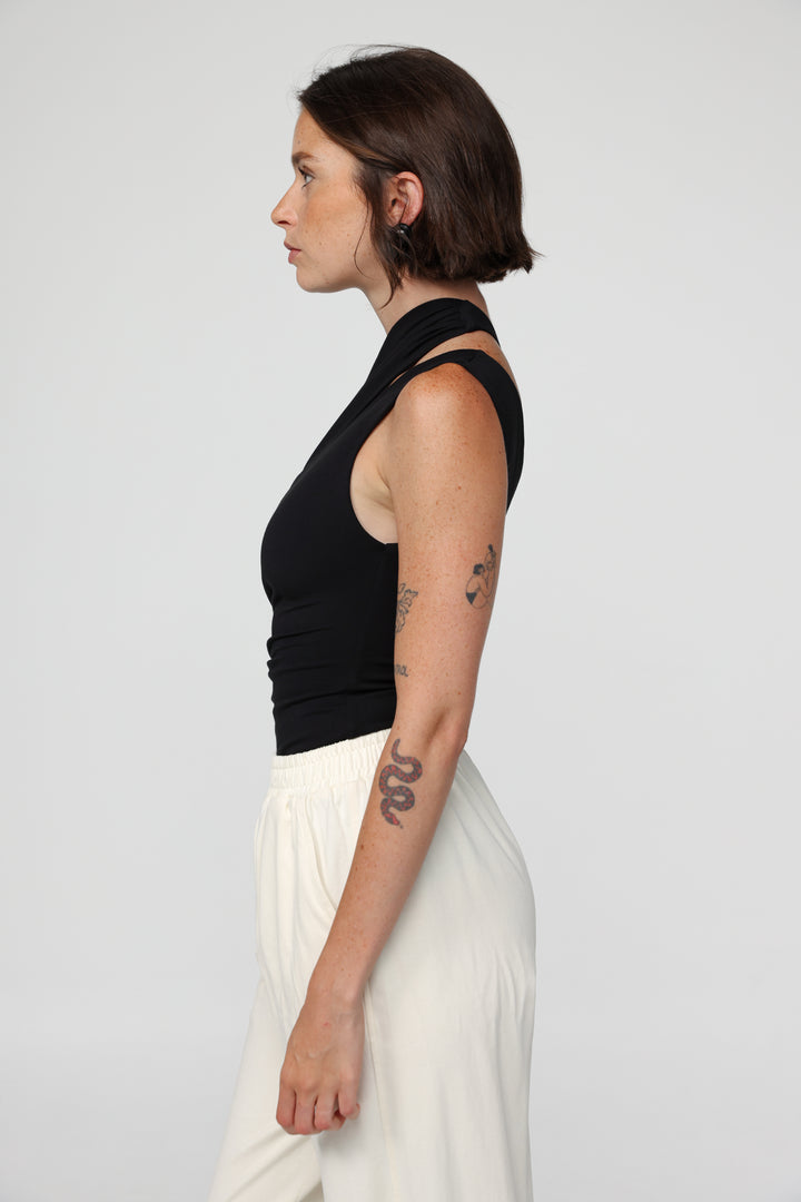 Fade Black One Shoulder Top
