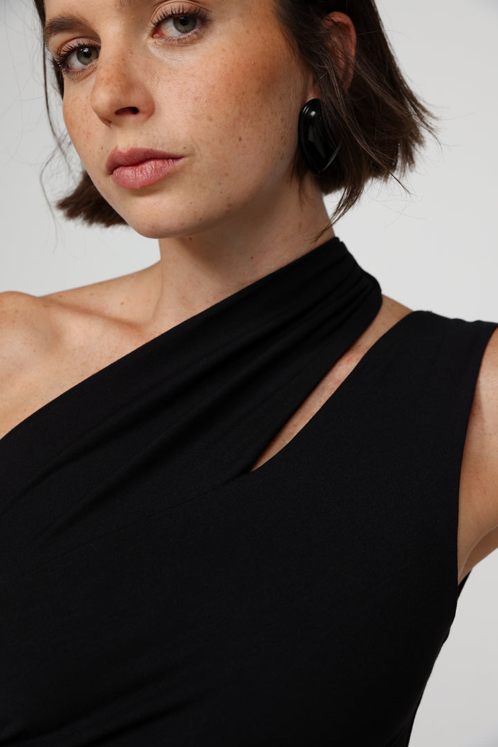 Fade Black One Shoulder Top
